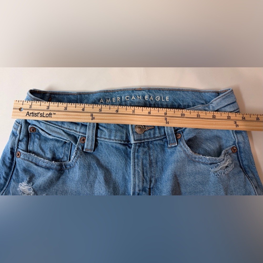 American Eagle Outfitters Light Blue Stretch Bootcut Jeans | Distressed Raw Hem - Picture 8 of 10